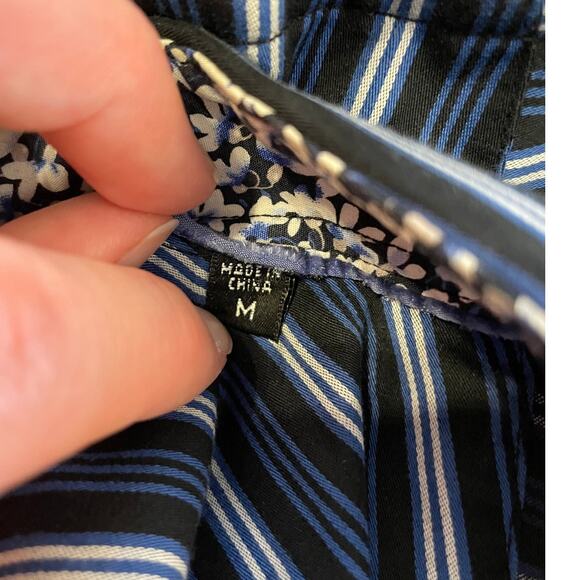 Bugatchi Uomo Mens Medium Long Sleeve Button Up All Cotton Blue White Stripe - Picture 4 of 12